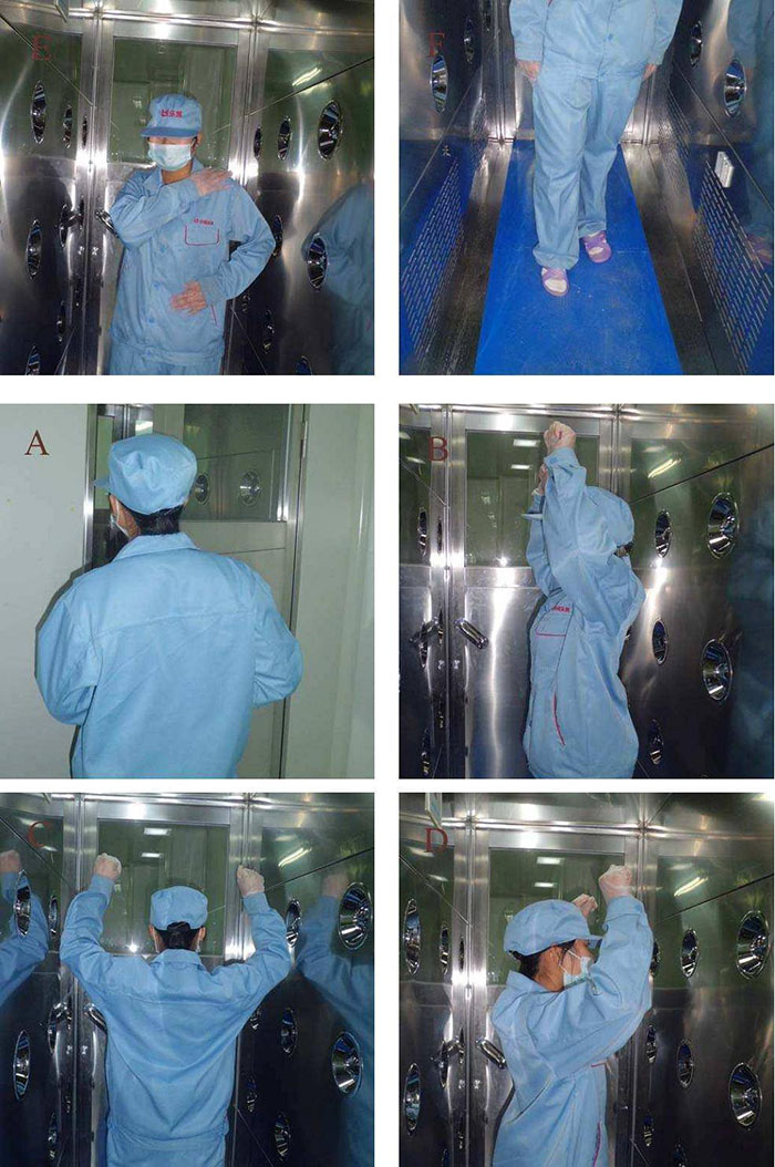操作人員進入風淋室前，應穿戴好個人防護用品，如無菌服、帽子、口罩、手套等。